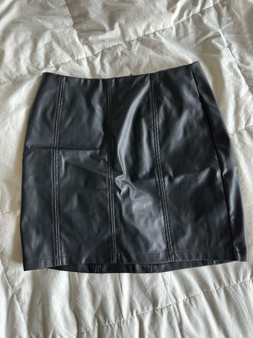 Black Faux Leather Mini Skirt - Sleek Panel Design